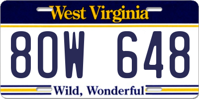WV license plate 8OW648