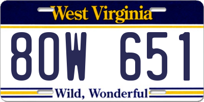 WV license plate 8OW651
