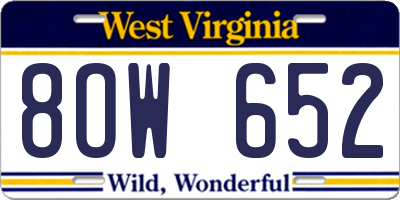 WV license plate 8OW652