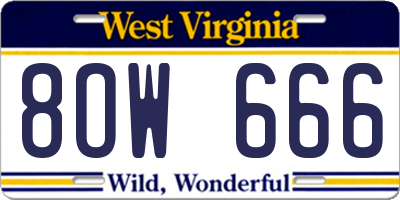 WV license plate 8OW666