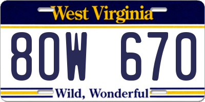 WV license plate 8OW670