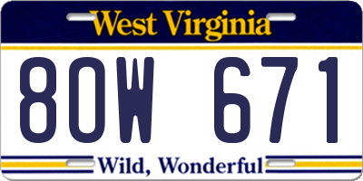 WV license plate 8OW671