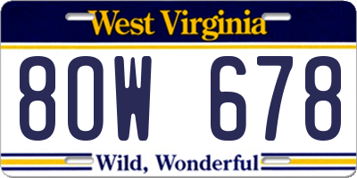 WV license plate 8OW678