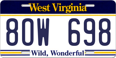 WV license plate 8OW698