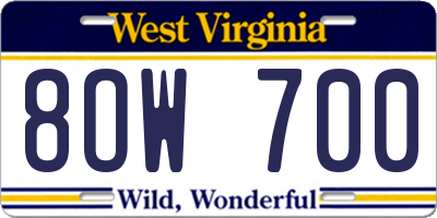 WV license plate 8OW700