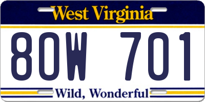WV license plate 8OW701