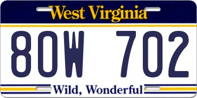WV license plate 8OW702