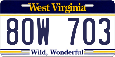 WV license plate 8OW703
