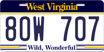 WV license plate 8OW707