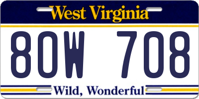 WV license plate 8OW708