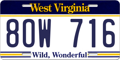 WV license plate 8OW716
