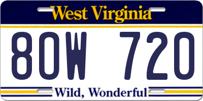 WV license plate 8OW720