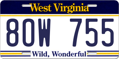 WV license plate 8OW755