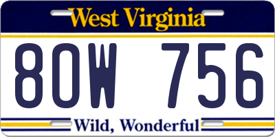 WV license plate 8OW756