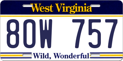 WV license plate 8OW757