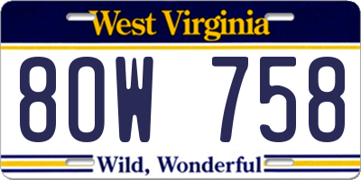 WV license plate 8OW758