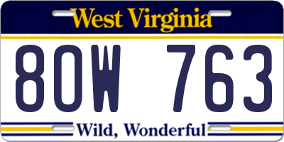 WV license plate 8OW763