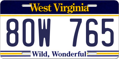 WV license plate 8OW765