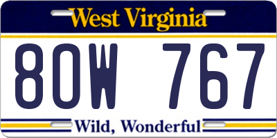 WV license plate 8OW767