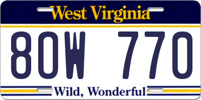 WV license plate 8OW770