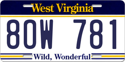 WV license plate 8OW781