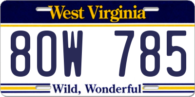 WV license plate 8OW785
