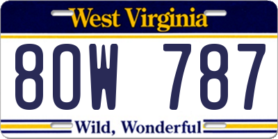 WV license plate 8OW787