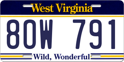 WV license plate 8OW791