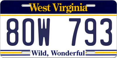 WV license plate 8OW793