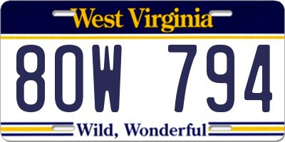 WV license plate 8OW794