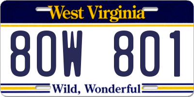 WV license plate 8OW801
