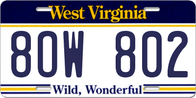 WV license plate 8OW802