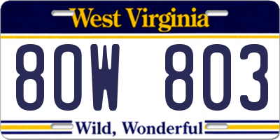 WV license plate 8OW803