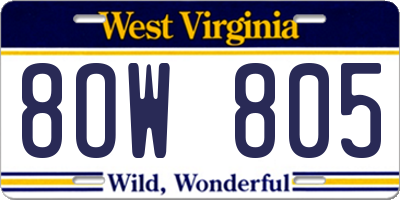 WV license plate 8OW805