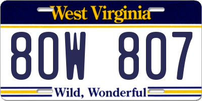 WV license plate 8OW807