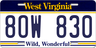 WV license plate 8OW830