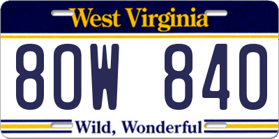 WV license plate 8OW840