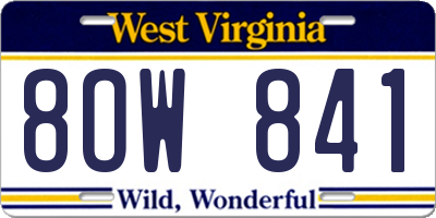 WV license plate 8OW841