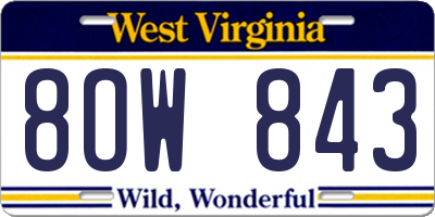 WV license plate 8OW843