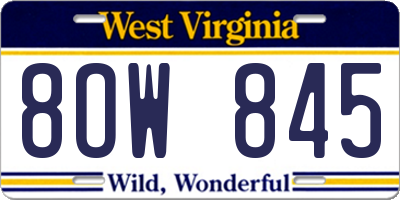 WV license plate 8OW845