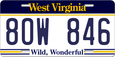 WV license plate 8OW846