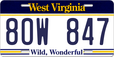WV license plate 8OW847