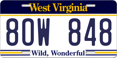 WV license plate 8OW848