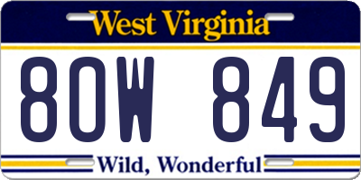 WV license plate 8OW849