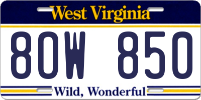 WV license plate 8OW850
