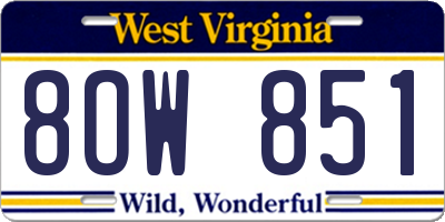 WV license plate 8OW851