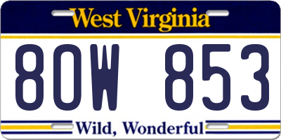 WV license plate 8OW853