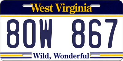 WV license plate 8OW867