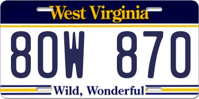 WV license plate 8OW870
