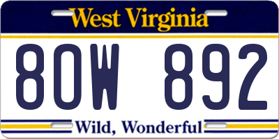 WV license plate 8OW892